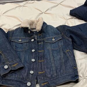 GAP Blue Denim Kids Jacket with Sherpa Collar